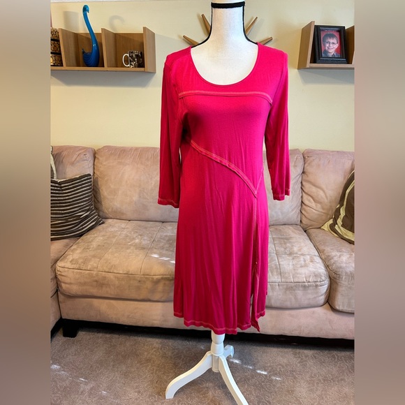 MOTO RETRO Reddish Pink Top Stiched Slit leg knit dress - Picture 2 of 6